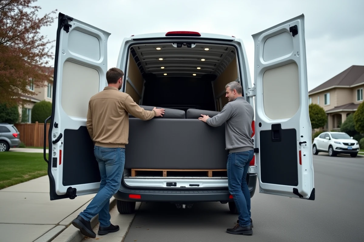 Chargement d'un canapé dans une camionnette 6m3 lors d'un déménagement