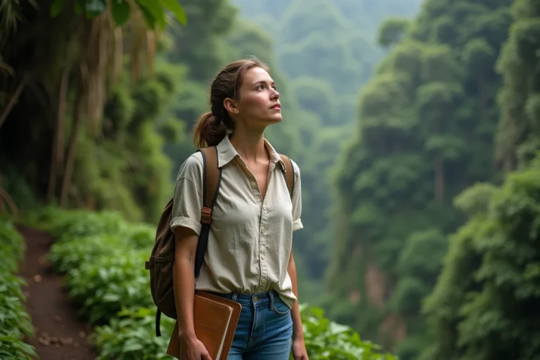 Jeune femme en nature avec carnet de voyage