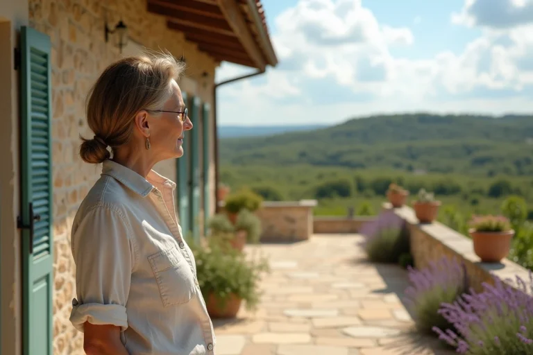 Femme en linen admirant le paysage provençal