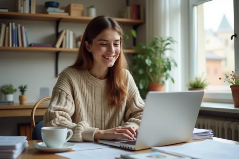 Jeune femme concentrée remplissant des formulaires administratifs